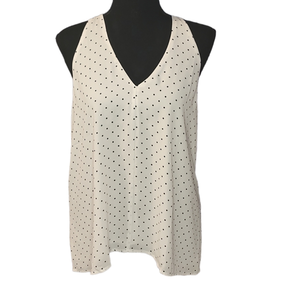 Loft Sleeveless Flowy Polka Dot Blouse Medium
